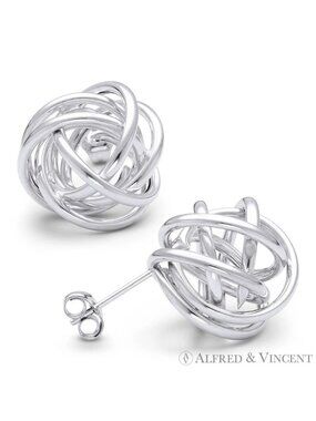 14mm Love-Knot Fashion Stud Earrings with Push-Back Posts in 14k White Gold